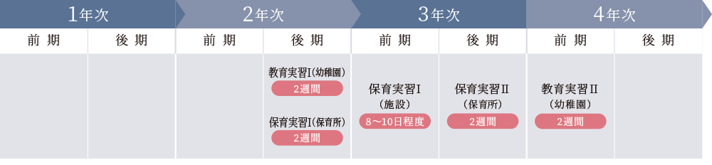 こども学部　4年間の実習スケジュール